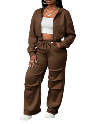 Q – RIOUS Women’s Baggy Mid Waisted Lounge Sweat Pants with Drawstring Athletic Flared Joggers with Pockets (Brown_34)