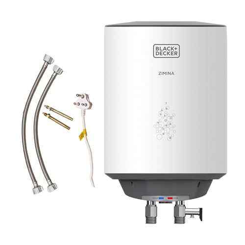 Black+Decker Zimina Geyser 15 Ltr | Storage Water Heater for Home & Kitchen | Free Connecting Pipe | 2KW | BEE Star Rated | Polymer Coated Tank I 8 BAR Rated Pressure I 5 Yr Tank Warranty