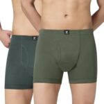 XYXX Nova Cotton Boxer Brief for Men |Regular Fit with intellifresh No-Marks Waistband | Inner Elastic | Solid Underwear for Men | Olive Green+Anchor Grey