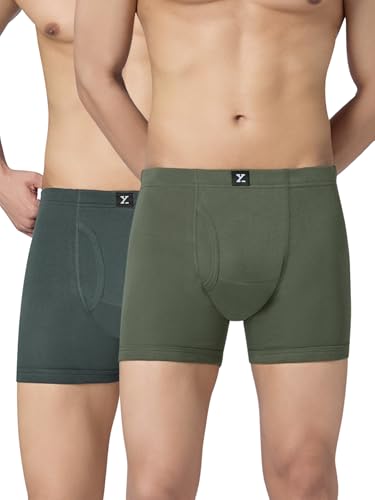 XYXX Nova Cotton Boxer Brief for Men |Regular Fit with intellifresh No-Marks Waistband | Inner Elastic | Solid Underwear for Men | Olive Green+Anchor Grey