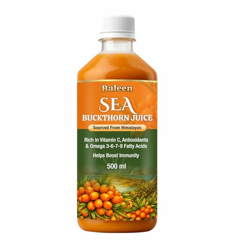 Baleen Sea Buckthorn Juice 500ml (Pack of1) | Himalayan Sea Buckthorn Berry Juice With Omega 3 6 9 & 7 Fatty Acids | Pure Seabuckthorn Pulp Juice with Vitamin C Antioxidants