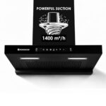 Wonderchef Ruby Sleek 60cm Chimney | Powerful Suction of 1400m3/hr | Auto Clean Function | Oil Collector | Low Noise | Black
