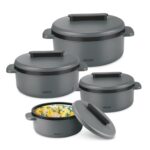 Milton Micronova Gift Set Inner Stainless Steel Casserole, Set of 4 (380 ml, 775 ml, 1345 ml, 1950 ml), Grey, BPA Free, Food Grade, Hot and Cold, Microwaverable Steel, Dishwasher Safe, Chapati, Roti