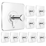 Zista Self Adhesive Wall Hooks Heavy Duty, Pack of 10 | Transparent Sticky Hooks with Stainless Steel Hanger | Waterproof No Drill No Nail Hooks for Bathroom, Kitchen, Home & Office