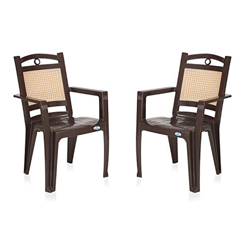 Nilkamal Plastic Chair for Living room with Arm |Set of 2 | 3 Year Warranty | For Home, Living Room, Outdoor | Brown & Beige Colour | CHR2197