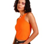 POPWINGS Women Casual Orange Rib Tank Crop Top Tops for Women | Stylish Tops for Women | Trendy Tops Women