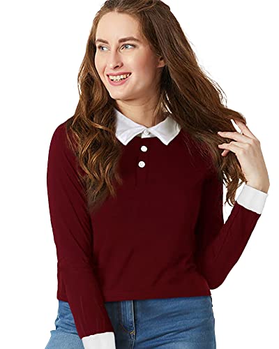 EYEBOGLER Women’s Cute Crop Top Long Sleeve Solid Color T-Shirt Regular Fitted Crop Tops|L-T352-WRWH