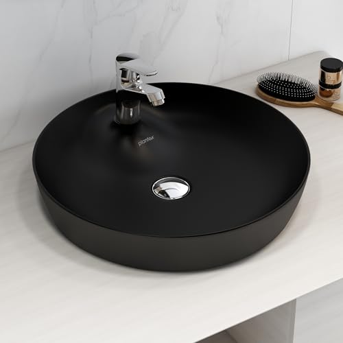 Plantex Platinum Ceramic Tabletop Round Wash Basin/Countertop Bathroom Sink/Basin for Bathroom (Black – 17 x 17 x 5 Inch)