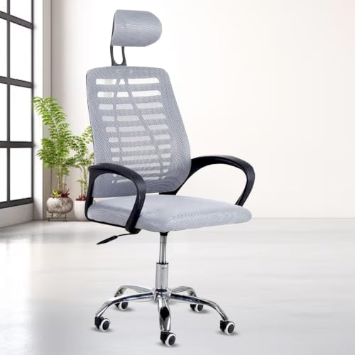 Casa Copenhagen,Mesh Office Desk,Rocking, Ergonomic Computer Chair Adjustable High with Headrest and Comfortable Armrest Swivel Chair – Grey & Black Handle