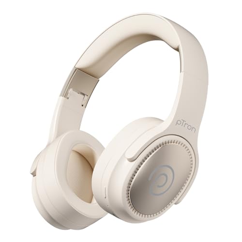 pTron Studio Pro w/ 65Hrs Playtime, Wireless Over Ear Headphones with HD Mic, Dual Device Pairing, TruTalk AI-ENC Calls, Low-Latency Game & Music, 40mm Drivers, BT5.4, Type-C Fast Charging (Cream)