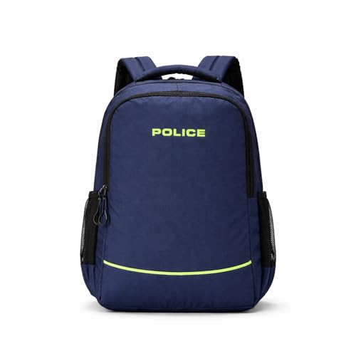 Police 25 Litres Unisex Regular Backpack | Durable Lightweight Backpack for Office, College & Travel | Spacious Compartments | Navy Blue with Neon Accent