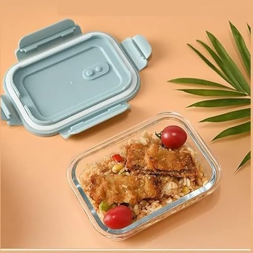 HomeWiz Glass Lunch Box 600ml | Microwave Safe Borosilicate Glass Food Container with Airtight Leak-Proof Lid | Lunch Box for Office, School, Meal Prep, Fridge & Dishwasher Safe | Sage Green