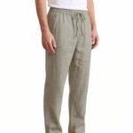TAGDO Cotton Linen Pants for Man | Lightweight & Breathable Fabric | Elastic with Drawstring | Straight Fit & One Side Zip Pocket | Casual, Holidays, Travel & Everyday Wear (2076-Cream-34)
