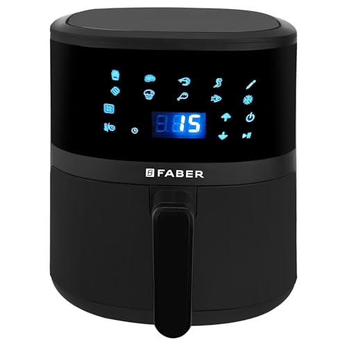 Faber 4L 1300W Digital Air Fryer | Fry, Bake, Roast | 85% Less Oil, 200°C Swirl Heating Technology |10-Preset Menu|Touch Control Interface| Auto Shut-Off |2 Yrs Comprehensive Warranty|Black