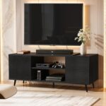 ABOUT SPACE TV Unit – Engineered Wooden TV Stand Table with Bottom Open Storage, Adjustable Shelves & 2 Closed Cabinets for Set Top Box WiFi Router Stand (Black Mahogany – L 136 x B 40.5 x H 53 cm)