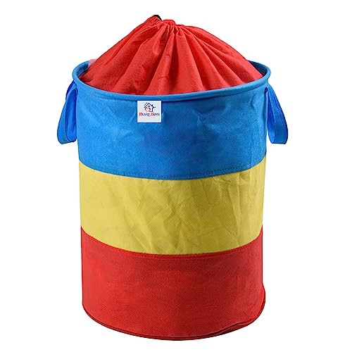 Heart Home Round Laundry Basket | Non-Woven Laundry with Dori | Clothes Hamper | Foldable Laundry Bag with Handle | Laundry Basket 45 Liter | Multicolor