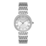 Giordano Eleganza Collection Watch for Women with Stainless Steel Strap and Crystal Embellished Bezel, Roman Numerals