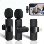 TECHNOVIEW 2.4 Ghz Omnidirectional Lavalier Wireless Dual Microphone with Noise Cancallation, 50M Range Plug & Play, 2 Transmitters & 3 Receiver Lapel Mic System for All USB Devices K9-V2 (Black)