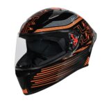 STUDDS Thunder D11 ISI and DOT Certified Full Face Helmet for Men and Women with Clear Visor – Black Orange L