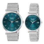 LOUIS DEVIN Stainless Steel Chain Analog Wrist Watch for Men and Women (Blue Dial) | Set of 2 Wrist Watches | Couple Watches | LDCM-WT092-BLU-CH