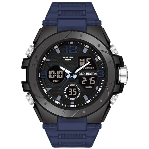 Carlington Endurance Series Analog-Digital Sports Watches for Men and Boys with Alarm, Stopwatch, Backlit Display, Dualtime, Silicone Rubber Strap, Water & Shock Resiatant – CT_9105