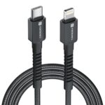 Portronics Konnect X 27W Type C to 8 Pin Fast Charging Strong Braided Cable, Metal Heads, 1M Length, Supports all 8 Pin & Lightning Devices (Black)