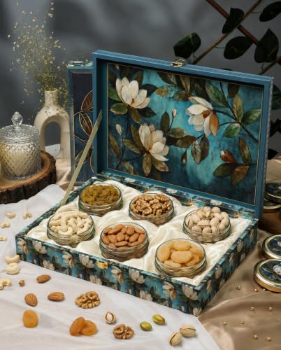 Riwaz Luxury Flower Dry Fruit Gift Box for Diwali, Corporate, Wedding & Festive Gifting | Elegant Hamper with Almonds, Cashews, Raisins, Khumani, Pistachios & Walnuts. 650 grams
