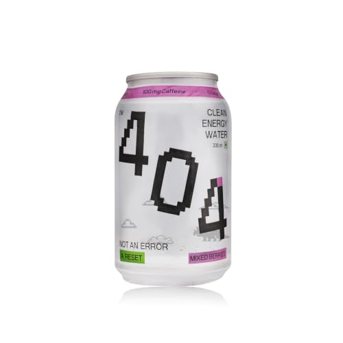 404 Clean Energy Water – Any Flavour | Mixed Berries, Tropical Mint or Lychee | Natural Caffeine & L-Theanine | Pack of 1 × 355 ml
