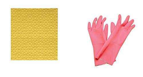 Scotch-Brite Kitchen Gloves Large Pair (Pack of 1) and Sponge Wipe Large (Pack of 3)