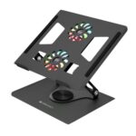 Zebronics NS4500 Laptop Stand, 360° Rotation, Up to 15.6 Inch & 5kg Load Support, Foldable Design, Multi-Angle Adjustment, RGB Lights, Anti-Slip Pads, Anti-Rust Metal Body, Two Charging Cables