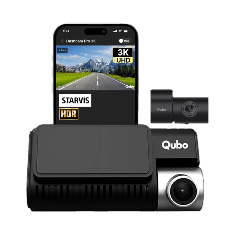 Qubo Smart Dashcam Pro 3K + Rear Dashboard, In-car Camera System(2 Camera, Front: 2592 x 1944p (3K UHD), Rear: 1920 x 1080p (Full HD))