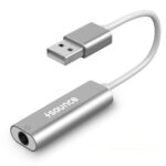 Sounce USB to 3.5mm Female Adapter, USB Headphone Audio Jack External Stereo Sound Cable Cord Splitter for MacBook, Laptop, Linux, PS4, Headset – Grey