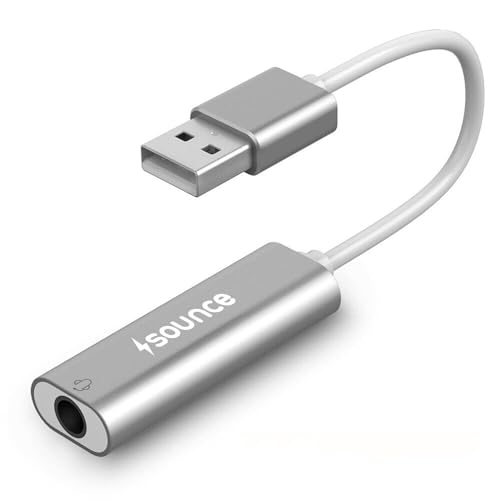 Sounce USB to 3.5mm Female Adapter, USB Headphone Audio Jack External Stereo Sound Cable Cord Splitter for MacBook, Laptop, Linux, PS4, Headset – Grey