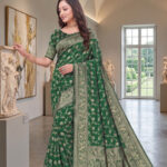 Fashion Almari Woven Banarasi Art Silk Saree(Dark Green)