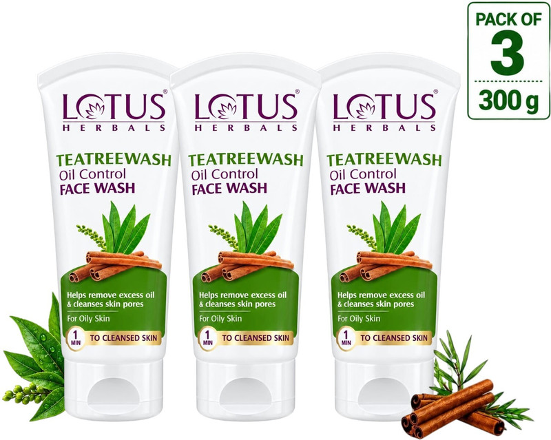 LOTUS HERBALS Teatreewash | with Tea Tree Oil & Cinnamon | Anti Acne | Oil Control | Face Wash(300 g)