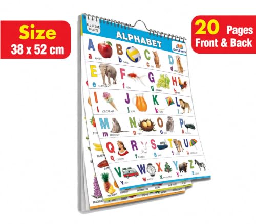 All in One English ABCD Chart For Kids (20 Charts ) 38 x 52 cm – Children Spiral Wall Picture Chart Including Alphabet Charts for kids learning 2 + … | Return gift for birthday party for kids
