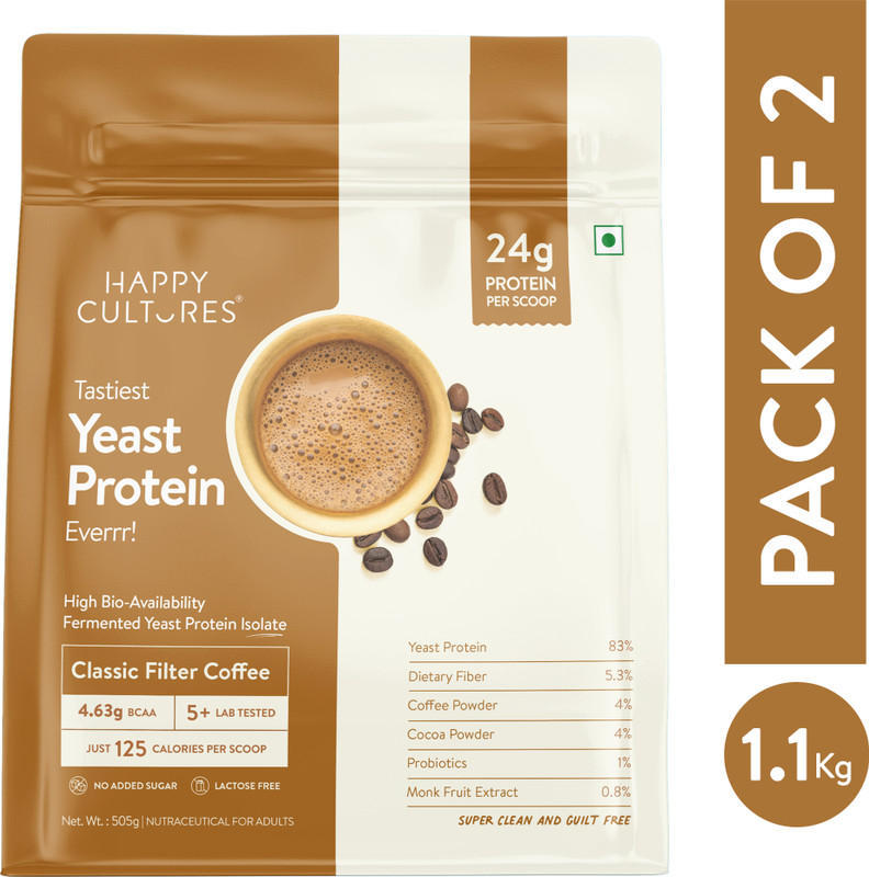 Happy Cultures 24g Classic Filter Coffee Yeast ProteinPDCAAS 1Light On GutVegan Yeast Protein(1010 g, Classic Filter Coffee)