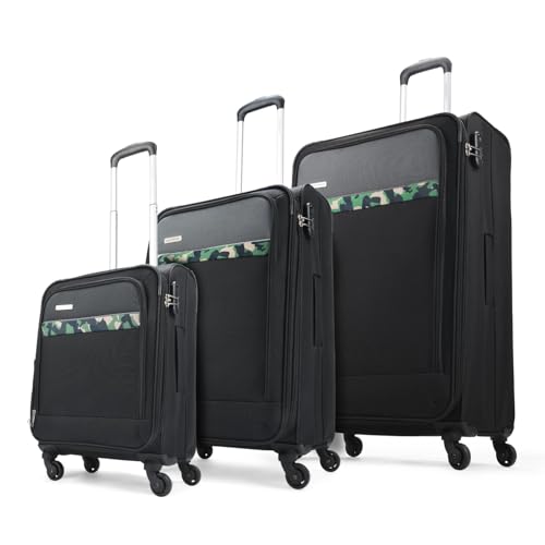 Aristocrat Commander Set of 3 Soft Case (S+M+L) Trolley Bags, Black