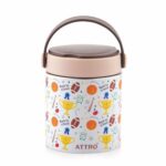 ATTRO Happy Go Vacuum Insulated ISI Certified Stainless Steel Soup Jar 500ml, Leakproof & BPA Free for Kids & Adults, Long Temperature Retention,Ideal for School, Office & Travel – Sports Trophy Brown