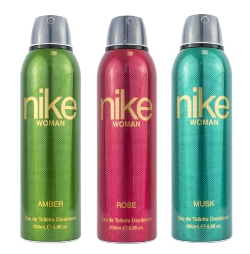 Nike Women Deodorant Spray Combo (Amber + Rose + Musk) – 200ml Each | Pack of 3 Long Lasting Body Spray | Odour Control & Freshness | Deo for Women