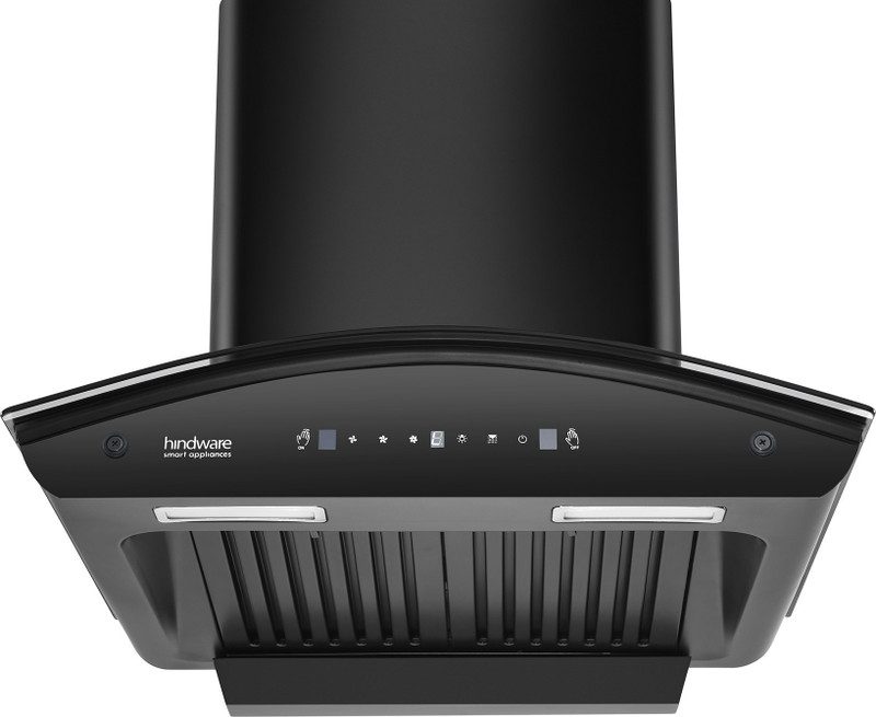 Hindware Smart Appliances Nevio Plus 60 IN 1300 CMH 60 cm | Curved Glass | Baffle Filter | Touch Control | Motion Sensor | 10 Years Motor Warranty | Energy Efficient LED Light | Powerful Suction | Auto Clean Chimney(Wall Mounted, Black)