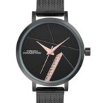 French Connection Sunray Black Round Dial with Black Stainless Steel Mesh Strap Watch – for Womens FCN0137BM
