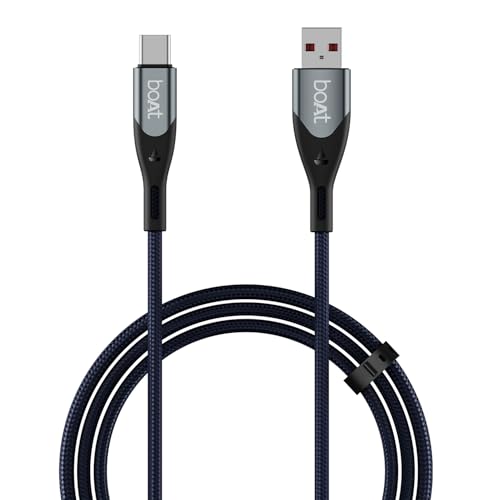 boAt Type A to C 65W Fast Charging Cable with 480 Mbps Data Transfer, Tangle-Free Cable in Premium Nylon Braided Design & Durable Aluminium Alloy Shell (Electric Blue)
