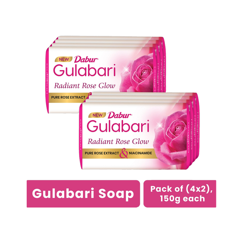 Dabur Gulabari Pure Rose Soap|Bathing Moisturizing Soap for Soft, Glowing Skin & Body(8 x 150 g)