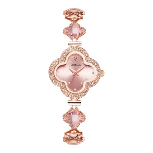 ORSGA Watches For Women CLOVER Shape Bracelet Stainless Steel Watch For Women – Latest Unique Women Watch Rose Gold Wrist Analog Ladies Watch Women Watches – Pink