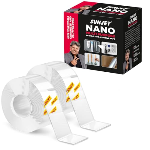 AIPL Sunjet Double Sided Heavy Duty Nano Tape- Strong Adhesive,Residue-Free, Multi-Functional Reusable Gel Tape,for Home & Office Use -Washable Reusable Strong Sticky Strips Grip Tape- 3 Mtr (2 Roll)