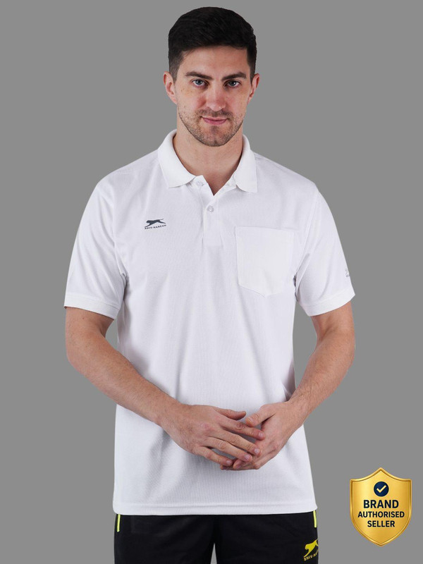 Shiv Naresh Self Design Men Polo Neck White T-Shirt