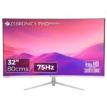 ZEBRONICS AC32FHD LED Curved 75Hz 80Cm (32″) (81.28 Cm) 1920×1080 Pixels FHD Resolution Monitor with HDMI + VGA Dual Input, Built-in Speaker, Max 250 Nits Brightness, White