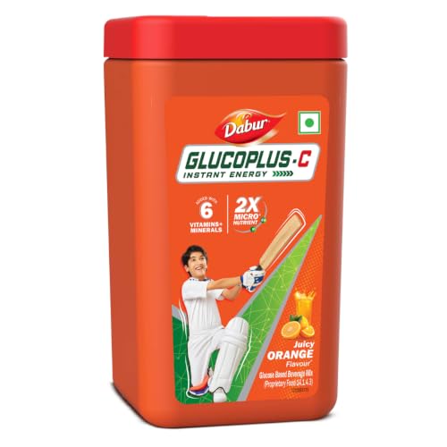 Dabur Glucoplus C Instant Powder Energy Glucose (Orange Flavour) – 400gm | Replenishes Energy with 6 Added Vitamins and Minerals | Vitamin C and Zinc Helps Boost Immunity | Calcium, Phosphorus and Vitamin K Support Bone Health