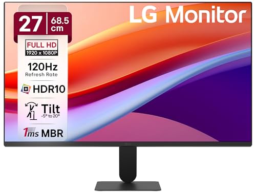 LG 27U411A-BD 68.5 cm (27 Inch) FHD (1920×1080) IPS Monitor, 1ms(MBR), 120Hz, Anti-Glare, sRGB 99%(Typ.), HDR10, 3-Side Virtually Borderless, Reader Mode, Flicker Safe, VGA, HDMI, Slim Stand, Black